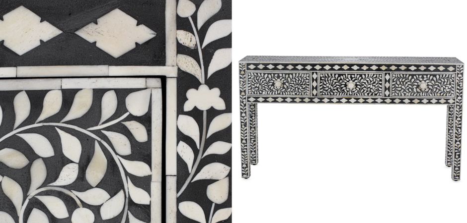 Консоль черный орнамент отделка кость BONE INLAY CONSOL TABLE 3 DRAWER Консоль черный орнамент отделка кость BONE INLAY CONSOL TABLE 3 DRAWER - Loft-Concept в Саратове