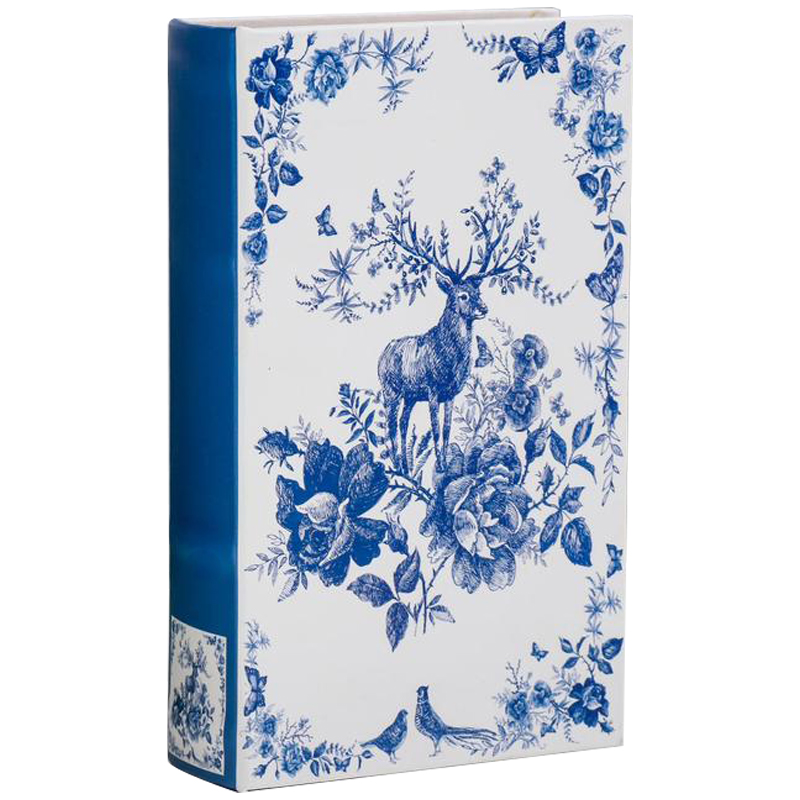 Шкатулка-книга с сейфом Deer and Blue Flowers Book Box Белый Синий в Саратове | Loft Concept 