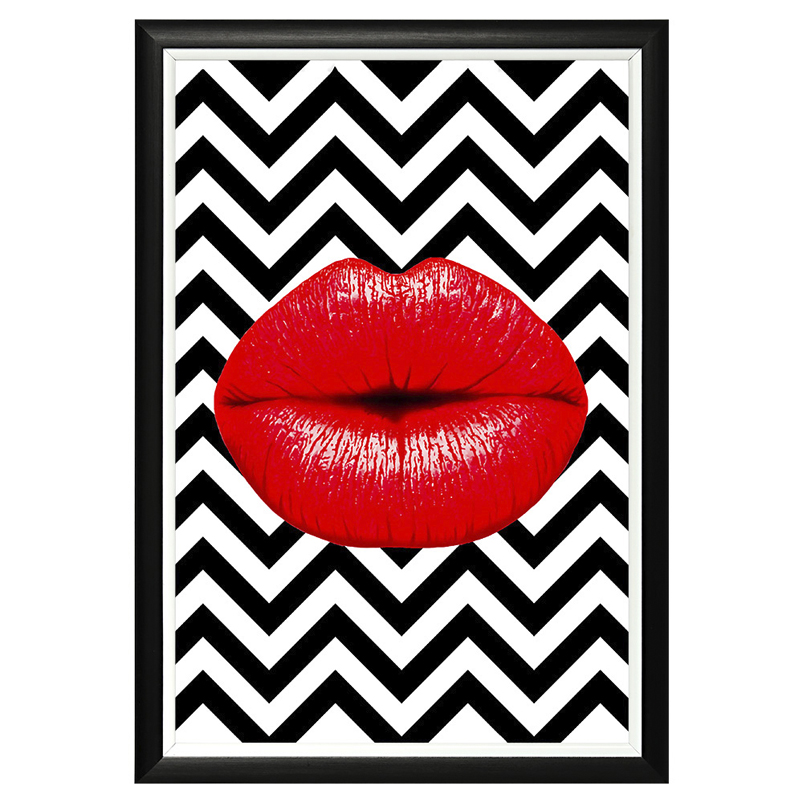 Постер Red Lips Chevron Черно-белый Красный в Саратове | Loft Concept 