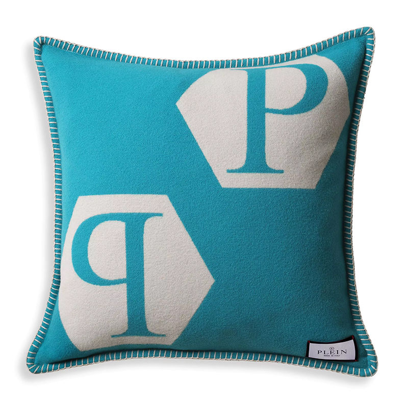 Подушка Philipp Plein Cushion Cashmere Blue Голубой Белый в Саратове | Loft Concept 