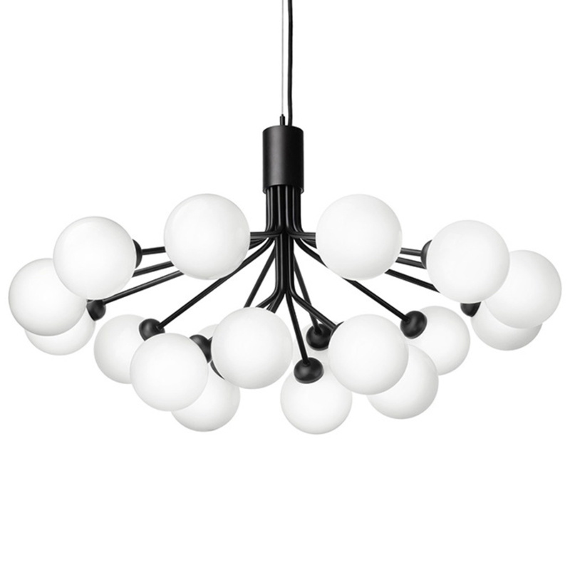 Люстра Berries Chandelier White Balloons Black 18 Черный матовый Белое матовое стекло в Саратове | Loft Concept 