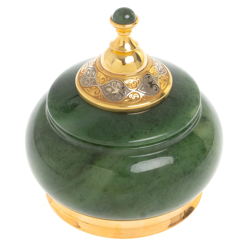 Икорница с крышкой с гравировкой из натурального камня Нефрит Decorative Cavair Dishes Золотой Никель Зеленый Икорница с крышкой с гравировкой из натурального камня Нефрит Decorative Cavair Dishes Золотой Никель Зеленый в Саратове | Loft Concept