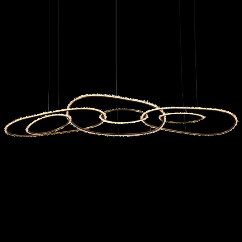 Люстра Six Rings Chain Quartz Crystal Chandelier Глянцевое золото Прозрачное Стекло в Саратове | Loft Concept 