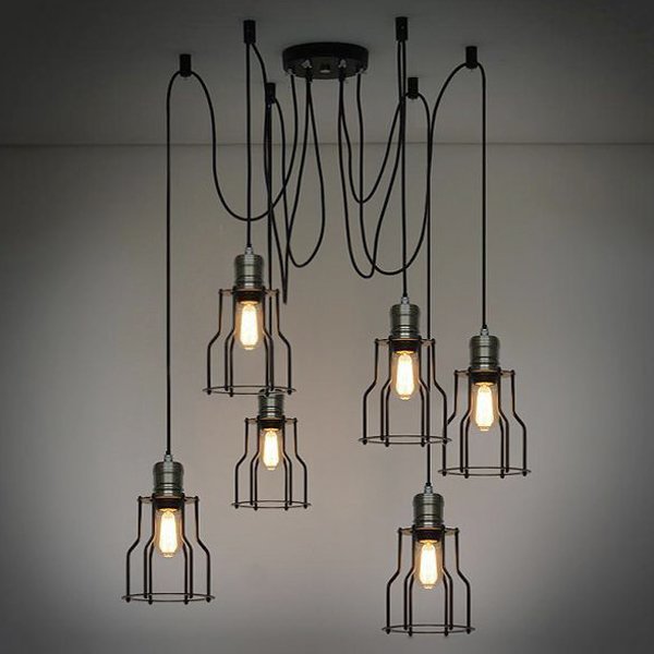 Люстра Loft Industrial 6 wire Cage Filament Pendant Бронза Черный матовый Люстра Loft Industrial 6 wire Cage Filament Pendant Бронза Черный матовый в Саратове | Loft Concept