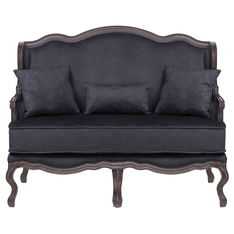 Диван двухместный George Grand Seating black velour Черный Коричневый в Саратове | Loft Concept 