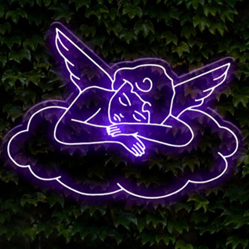 Неоновая настенная лампа Sleeping Angel Neon Wall Lamp Фиолетовый Прозрачный Фиолетовый в Саратове | Loft Concept 