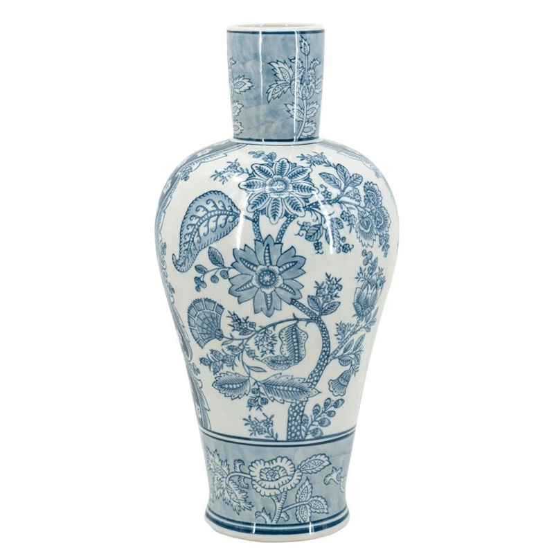 Ваза с голубым цветочным рисунком 43 см Blue & White Ornament Белый Голубой Ваза с голубым цветочным рисунком 43 см Blue & White Ornament Белый Голубой в Саратове | Loft Concept