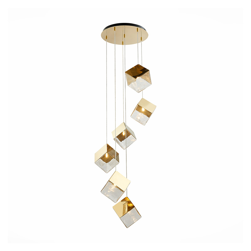 Потолочная люстра Pyrite Chandelier gold cube 6 Золотой Прозрачный в Саратове | Loft Concept 