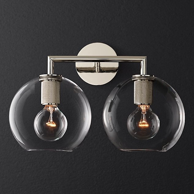 Бра RH Utilitaire Globe Shade Double Sconce Silver Прозрачное Стекло Никель в Саратове | Loft Concept 