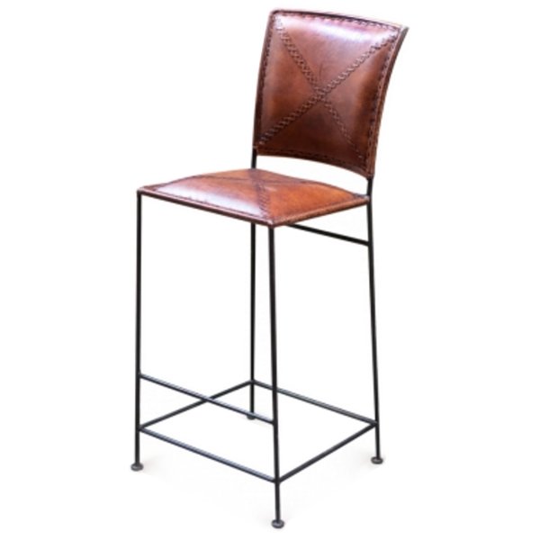 Барный стул Loft Bar stool leather brown Коричневый винтаж Черный в Саратове | Loft Concept 