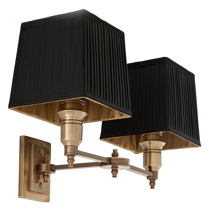 Бра Wall Lamp Lexington Double Brass+Black Латунь Античная полированная Черный в Саратове | Loft Concept 