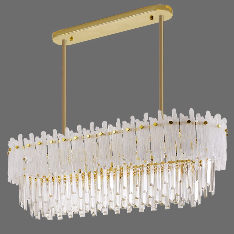 Люстра Murano Glass ICE Chandelier Rectangle Золотой Белый Прозрачное Стекло в Саратове | Loft Concept 