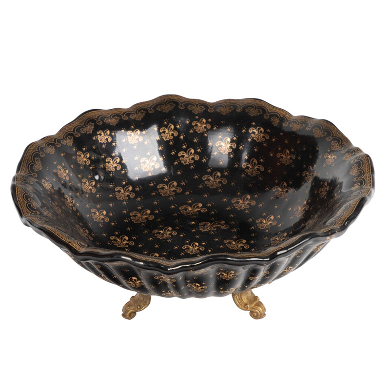 Блюдо черного цвета из фрафора на бронзовых ножках Eden Garden porcelain and bronze Черный Бронза Блюдо черного цвета из фрафора на бронзовых ножках Eden Garden porcelain and bronze Черный Бронза в Саратове | Loft Concept
