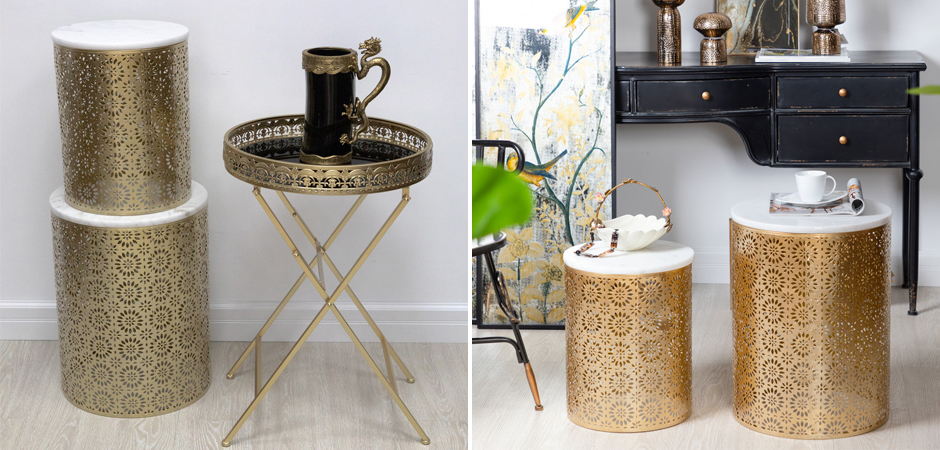 Приставной Стол Artesia Table Золотой с белым мрамором Приставной Стол Artesia Table Золотой с белым мрамором - Loft-Concept в Саратове