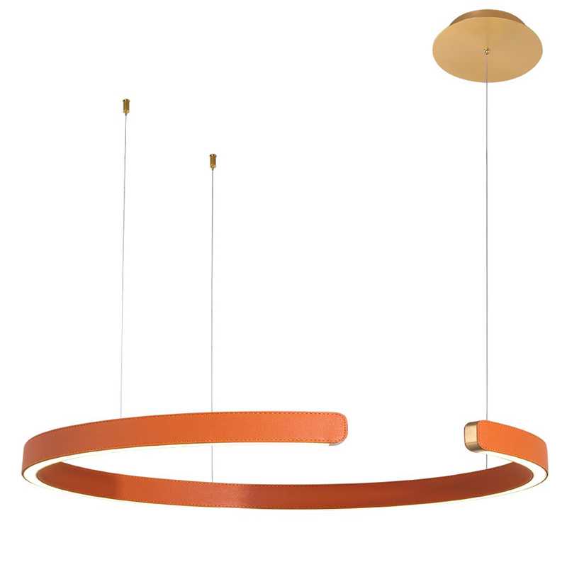 Подвесной светильник Half Ring orange leather Оранжевый Золотой в Саратове | Loft Concept 