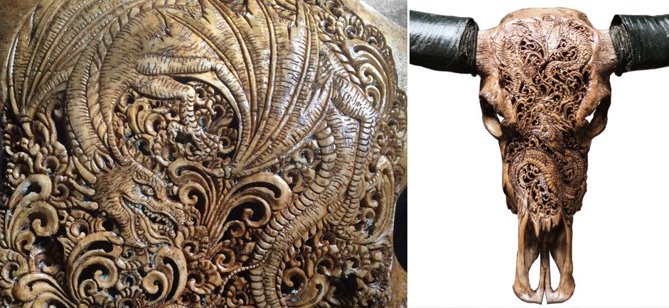 Череп буйвола Buffalo Skull Dragon резьба по кости Череп буйвола Buffalo Skull Dragon резьба по кости - Loft-Concept в Саратове
