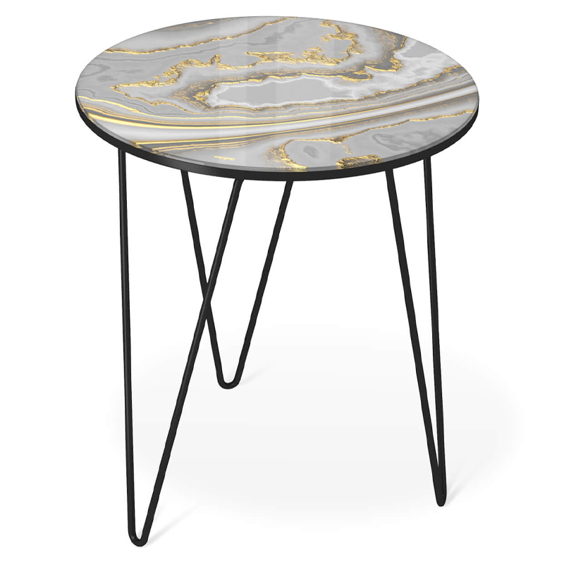 Стол журнальный c круглой столешницей из стекла серого цвета Gray and Gold Marble Черный Золотой Серый Стол журнальный c круглой столешницей из стекла серого цвета Gray and Gold Marble Черный Золотой Серый в Саратове | Loft Concept