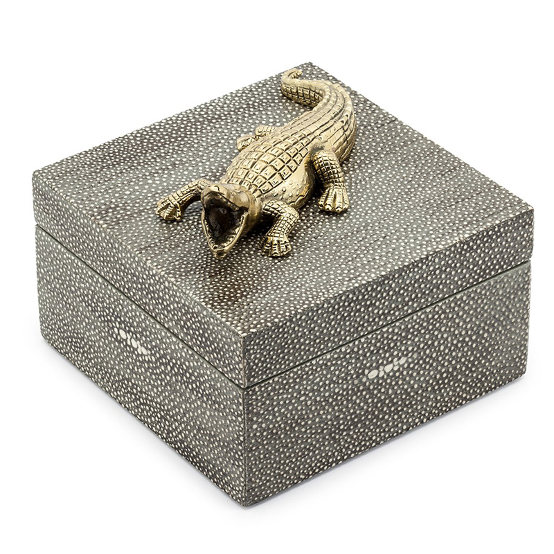 Шкатулка BOX KRIZIA CROCO SQ Светло-серый Латунь Шкатулка BOX KRIZIA CROCO SQ Светло-серый Латунь в Саратове | Loft Concept