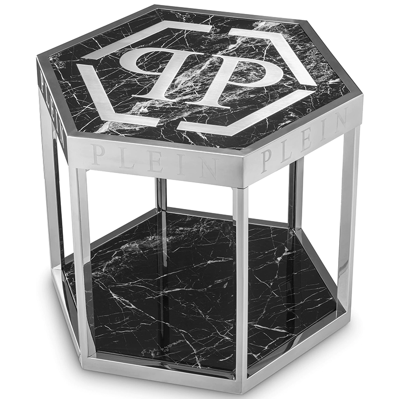 Приставной стол Philipp Plein Side Table Billionaire Chrome Хром Черный Мрамор Nero в Саратове | Loft Concept 