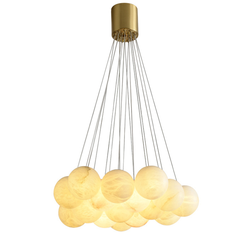 Каскадный Cветильник 16 Шариков из натурального мрамора Marble Balls Lamp Золотой в Саратове | Loft Concept 