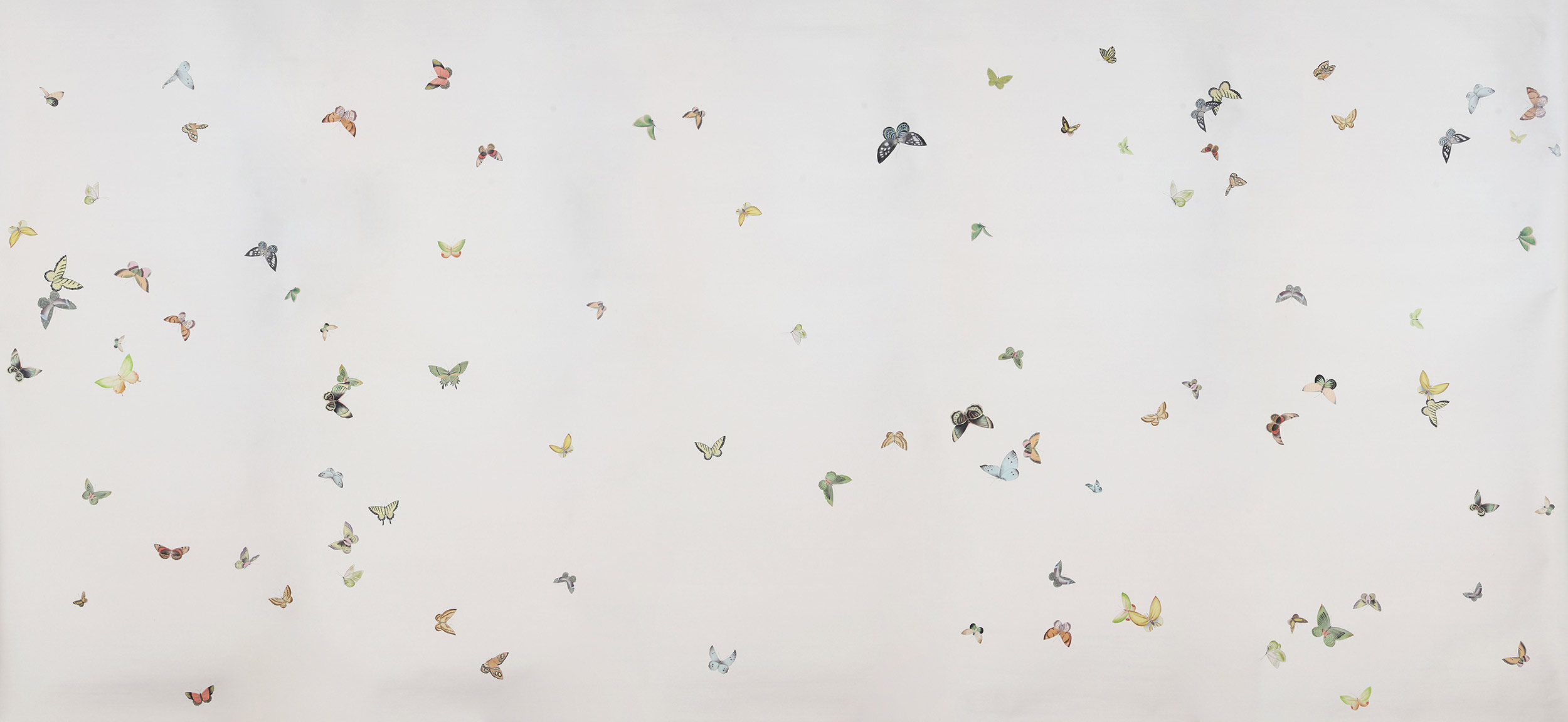 Обои ручная роспись Butterflies Emerald on Natural Mica metallic silk Обои ручная роспись Butterflies Emerald on Natural Mica metallic silk - постер Loft-Concept в Саратове