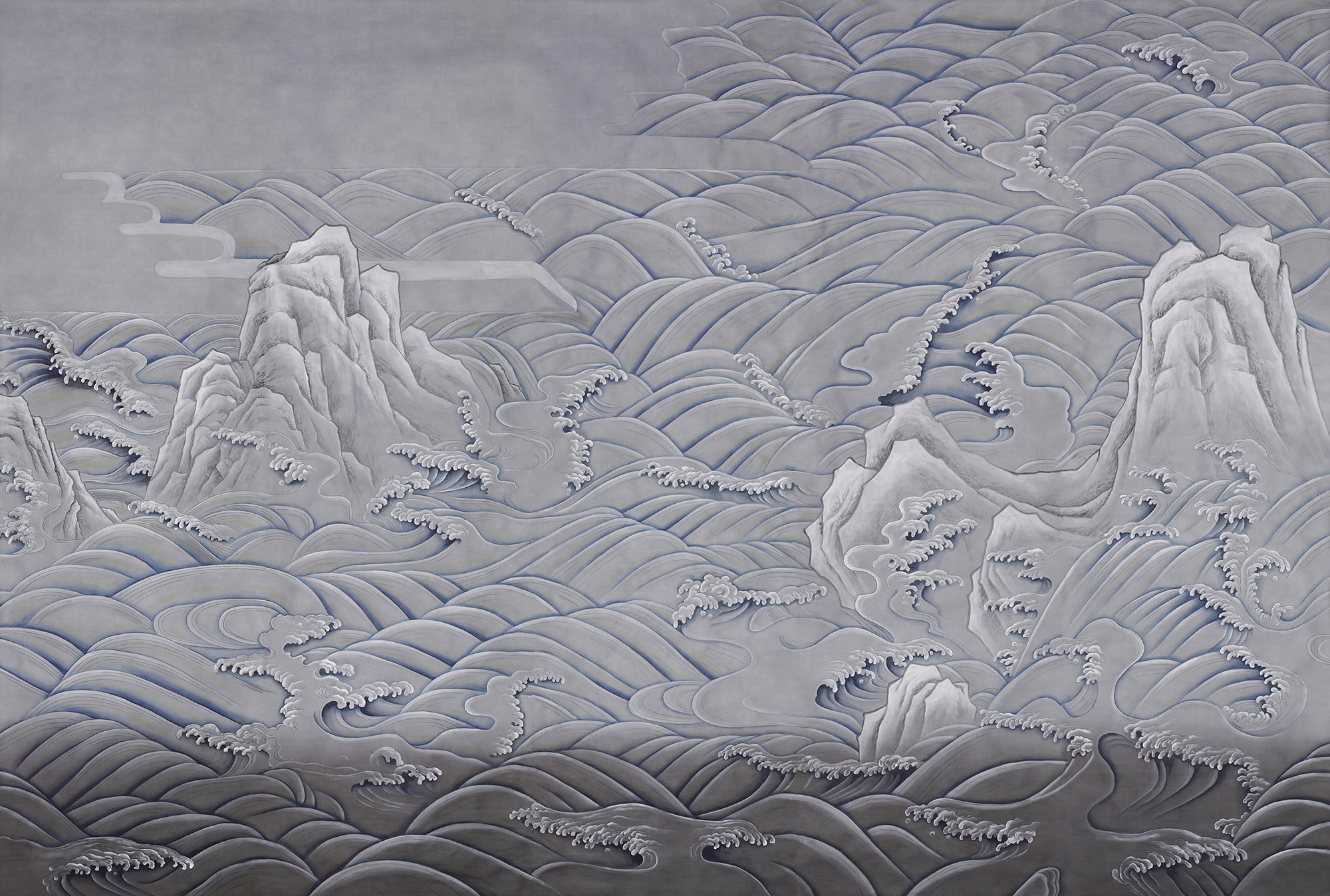 Обои ручная роспись Matsushima Waves Hokusai on Gun Metal dyed silk Обои ручная роспись Matsushima Waves Hokusai on Gun Metal dyed silk - постер Loft-Concept в Саратове