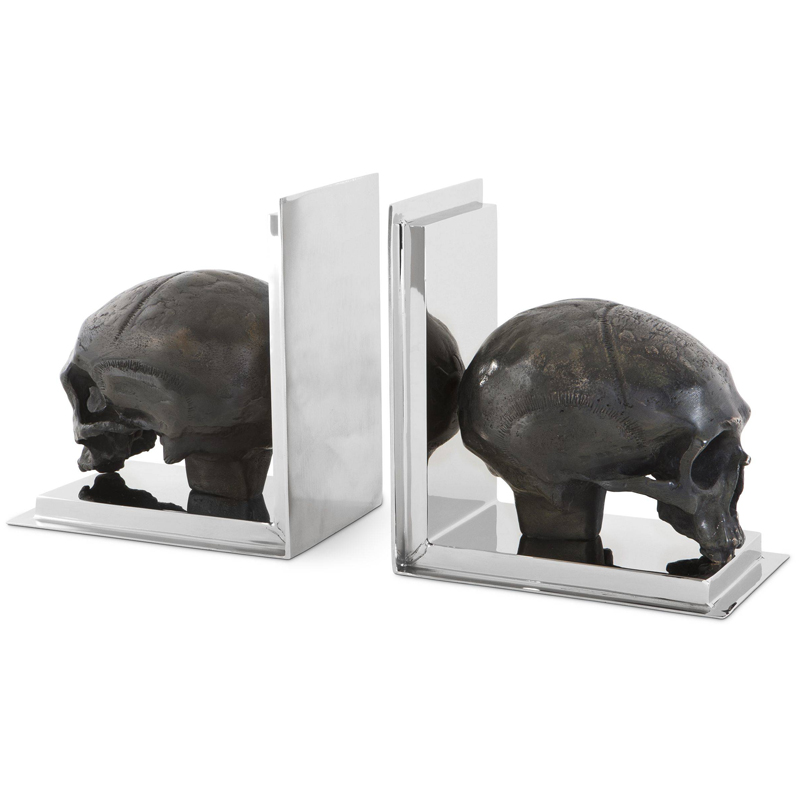 Держатель для книг Eichholtz Bookend Skull set of 2 Никель Винтажная латунь в Саратове | Loft Concept 