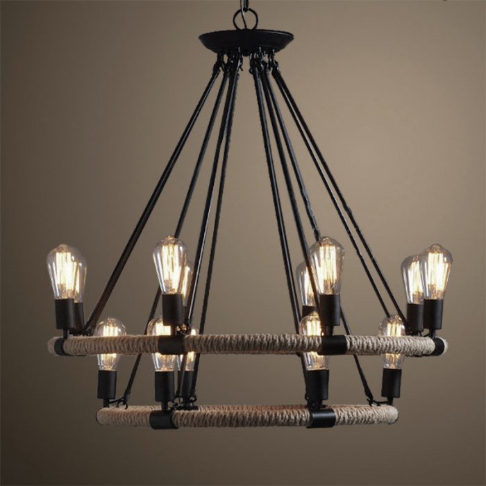 Люстра Round Tube Double Loft Rope Light Черный в Саратове | Loft Concept 