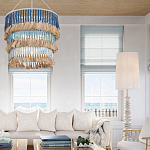 Люстра трехъярусная с декором из круглых деревянных бусин с кисточками Blue Wooden Beads Chandelier варинант исполнения - 3 | Loft Concept в Саратове