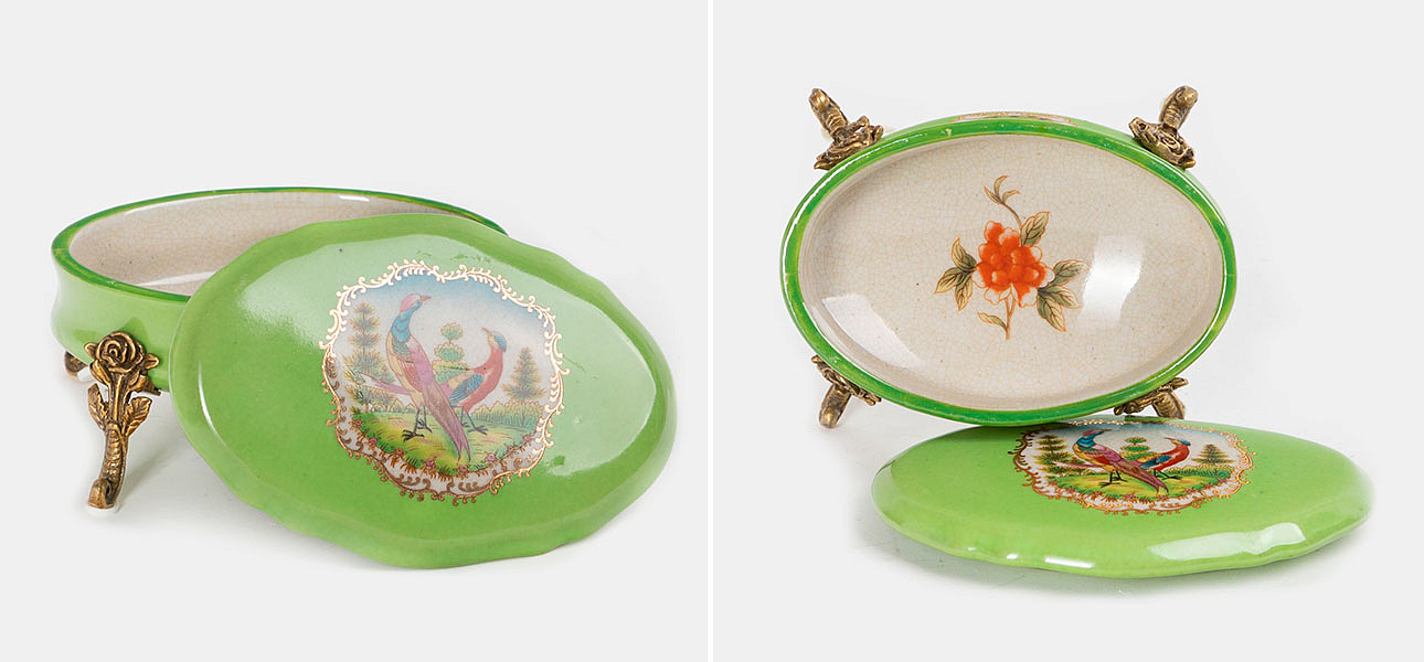 Шкатулка фарфоровая зеленая с орнаментом Bird & Flower Шкатулка фарфоровая зеленая с орнаментом Bird & Flower - Loft-Concept в Саратове