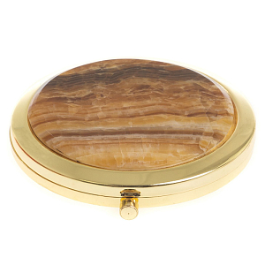 Зеркало карманное складное круглое из натурального камня Оникс в подарочной упаковке Gold Stone Mirrors