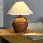 Настольная лампа керамическая коричневая с тканевым абажуром Eastern Tale варинант исполнения - 1 | Loft Concept в Саратове