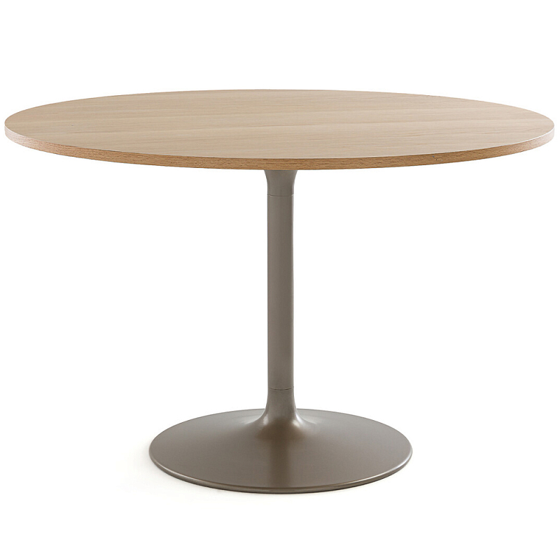 Круглый обеденный стол на одной ножке Remo Round Dining Table Светлый дуб Бежево-серый Круглый обеденный стол на одной ножке Remo Round Dining Table Светлый дуб Бежево-серый в Саратове | Loft Concept
