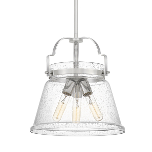 Подвесной светильник с прозрачным стеклянным плафоном в форме колокола с эффектом пузырьков и тремя лампами Quoizel