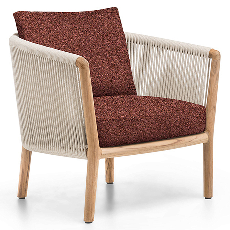 Дизайнерское уличное кресло из массива дерева с веревочной спинкой BOBOLI Armchair Древесина Бежевый Коричневый Красный в Саратове | Loft Concept 