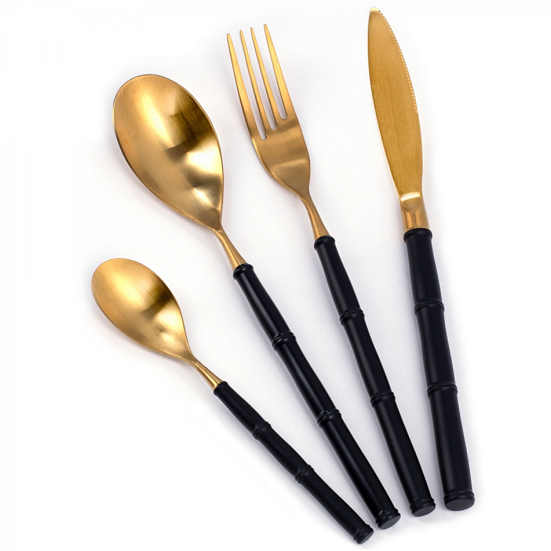 Столовые приборы Bamboo Gold and Black Золотой Черный Столовые приборы Bamboo Gold and Black Золотой Черный в Саратове | Loft Concept