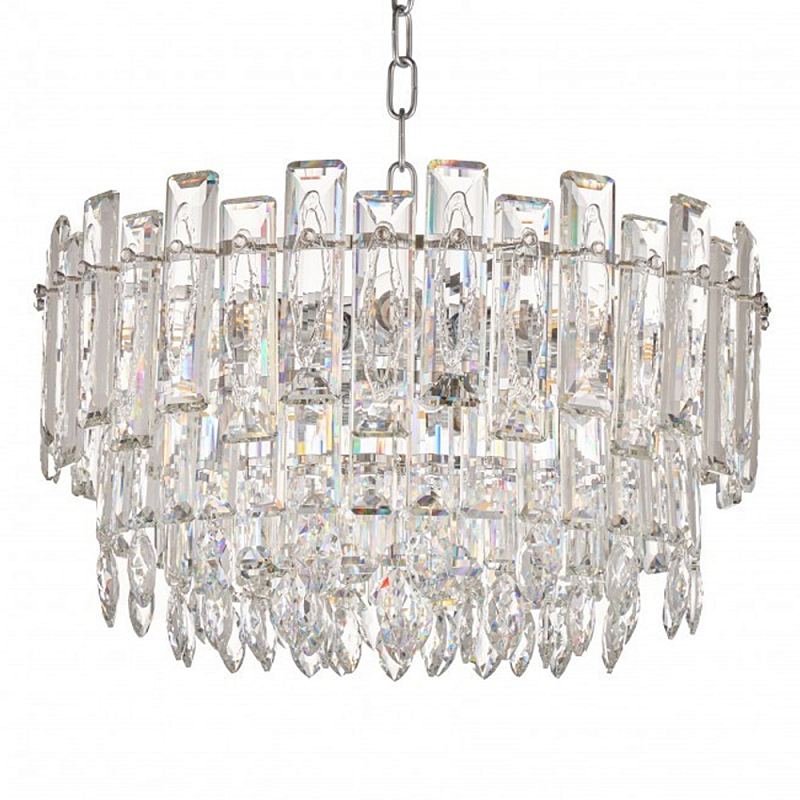 Круглая люстра с хрустальными подвесками на серебряном каркасе Gorgeous Crystal Light Хром Прозрачный в Саратове | Loft Concept 