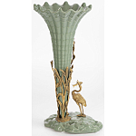 Ваза зеленая фарфоровая с волнистым краем с бронзовой фигуркой журавля Eden Garden  варинант исполнения - 4 | Loft Concept в Саратове