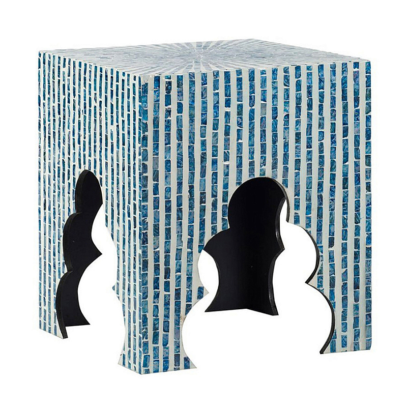 Приставной столик с инкрустацией раковинами устриц Bone Inlay Белый Синий в Саратове | Loft Concept 