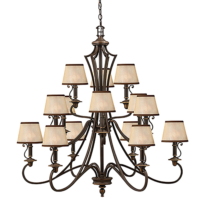 Люстра бронзового цвета с бежевыми абажурами из органзы в классическом стиле Hinkley Бронза Бежевый в Саратове | Loft Concept 