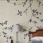Обои ручная роспись Cherry Tree Original colourway on Stone Ochre dyed silk варинант исполнения - 1 | Loft Concept в Саратове