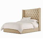 Кровать двуспальная бежевая с основанием из массива дерева с мягким изголовьем Flax Beds варинант исполнения - 1 | Loft Concept в Саратове