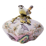 Шкатулка фиолетового цвета с рисунком бабочек и крышкой с фигуркой птицы на ветке Eden Garden варинант исполнения - 1 | Loft Concept в Саратове