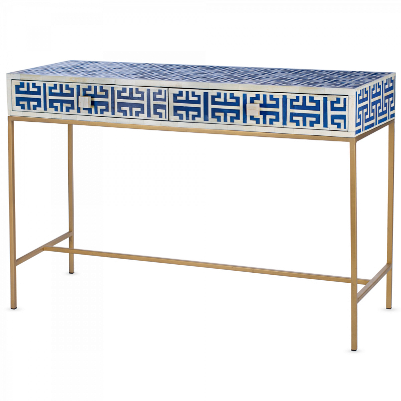 Консоль Insignia Bone Inlay Console 2 DRAWER ivory ( слоновая кость ) Синий Бронза Консоль Insignia Bone Inlay Console 2 DRAWER ivory ( слоновая кость ) Синий Бронза в Саратове | Loft Concept