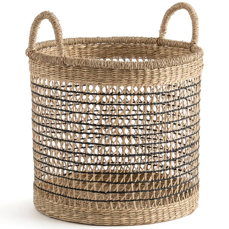 Круглая плетеная корзина Renee Wicker Basket Бежевый Черный Круглая плетеная корзина Renee Wicker Basket Бежевый Черный в Саратове | Loft Concept