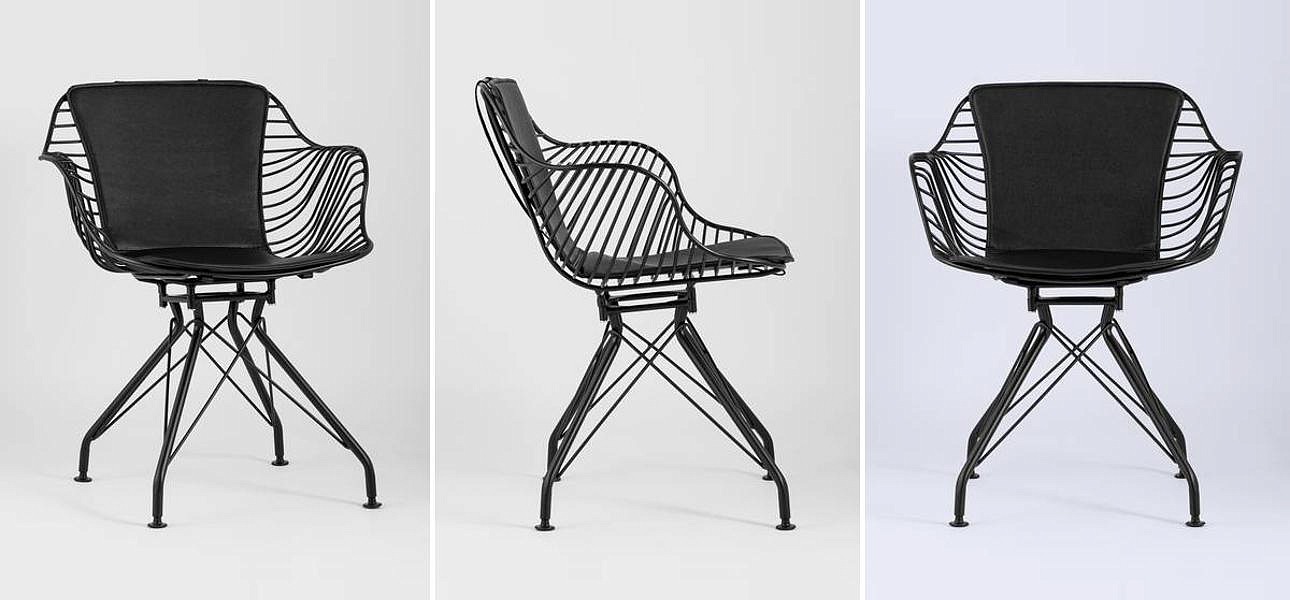 Стул Bertoia с подлокотником Chair Black metal Стул Bertoia с подлокотником Chair Black metal - Loft-Concept в Саратове