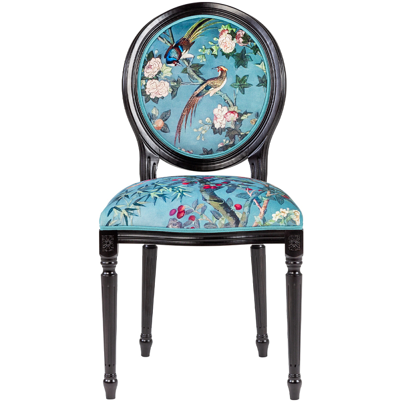 Стул из массива бука бирюзовый с изображением птиц и цветов Turquoise Chinoiserie Birds Garden Chair Бирюзовый Мульти Черный Стул из массива бука бирюзовый с изображением птиц и цветов Turquoise Chinoiserie Birds Garden Chair Бирюзовый Мульти Черный в Саратове | Loft Concept