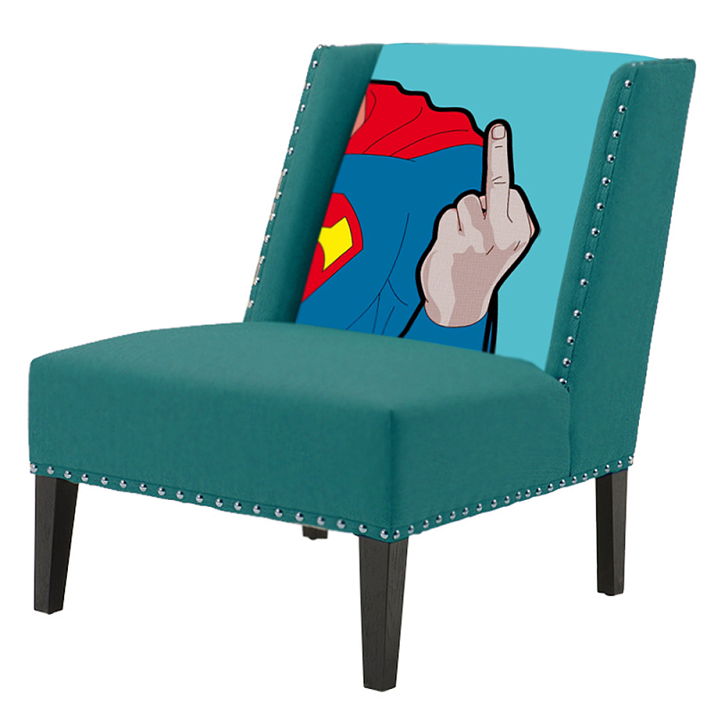 FUN Armchair "Superman fuck off" Turquoise Дизайнерское кресло с цветным принтом Бирюзовый в Саратове | Loft Concept 