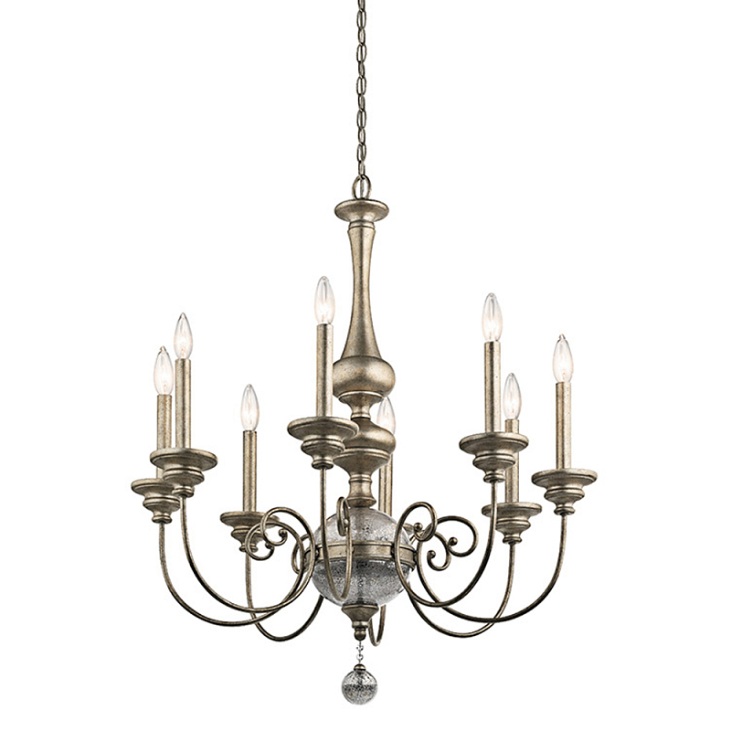 Люстра серебряного цвета с состаренным эффектом и декоративным подвесным шаром Kichler Серебро винтаж в Саратове | Loft Concept 