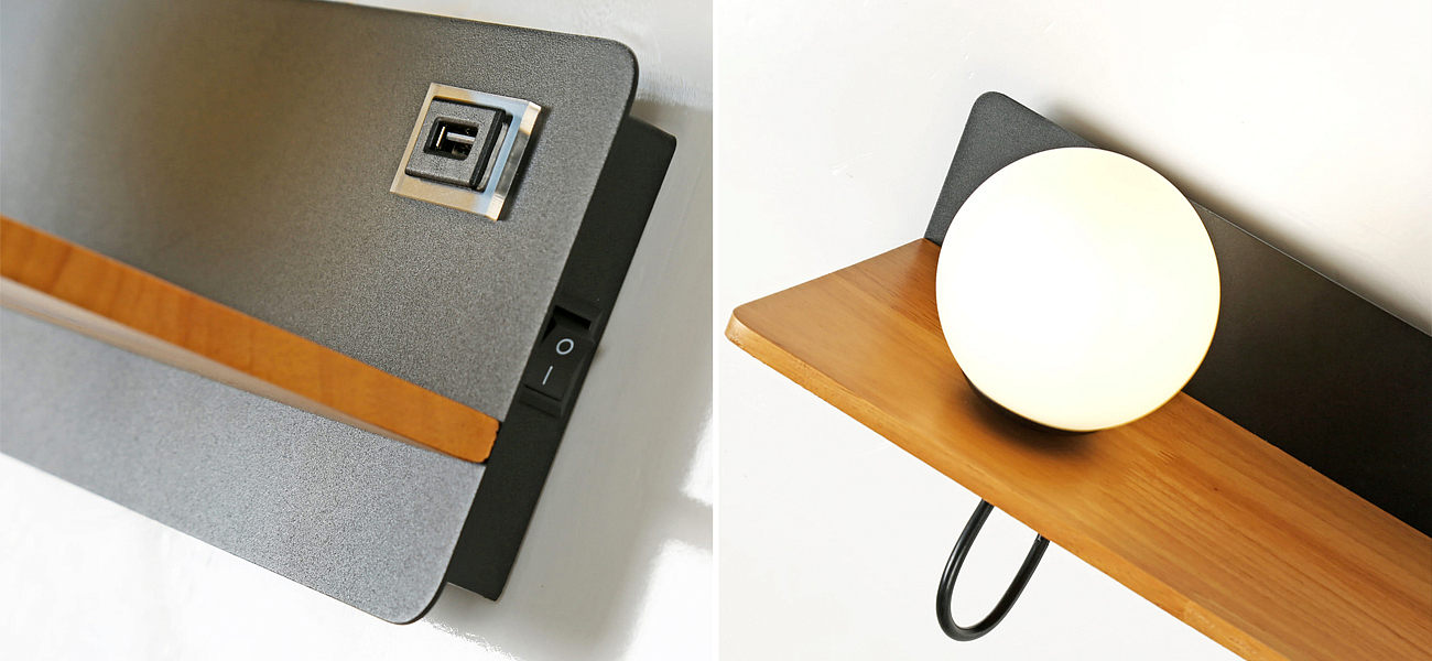 Бра с полкой Black GAVIN WOOD USB Бра с полкой Black GAVIN WOOD USB - Loft-Concept в Саратове